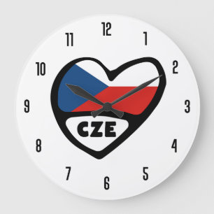 Czech Republic Country Code CZE Flag Heart Large Clock