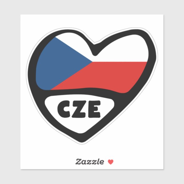 Czech Republic Country Code Flag Heart, CZE (Sheet)
