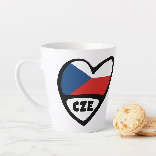 Czech Republic Country Code Flag Heart, CZE Latte Mug (In Situ)
