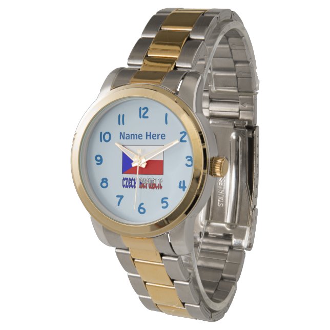 Czech Republic Czech Flag Black Personalization  Watch (Angled)