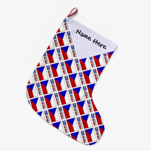 Czech Republic Czech Flag Tiled Black Personalized Large Christmas Stocking