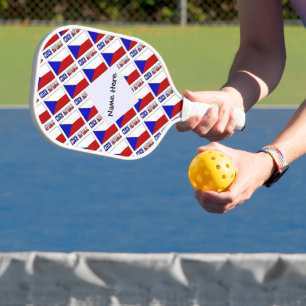 Czech Republic Czech Flag Tiled Black Personalized Pickleball Paddle