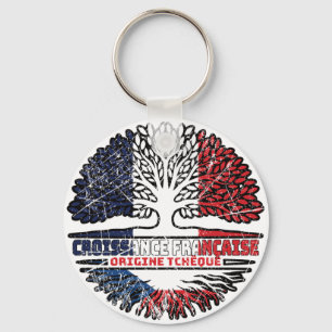 Czech Republic Czech French France Tree Roots Flag Keychain