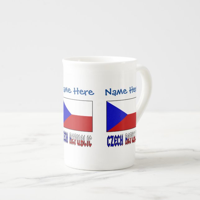 Czech Republic Czechia Flag Blue Personalization  Bone China Mug (Front Right)