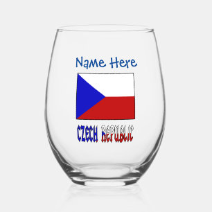 Czech Republic Czechia Flag Blue Personalization  Stemless Wine Glass