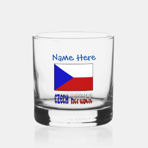 Czech Republic Czechia Flag Blue Personalization  Whiskey Glass