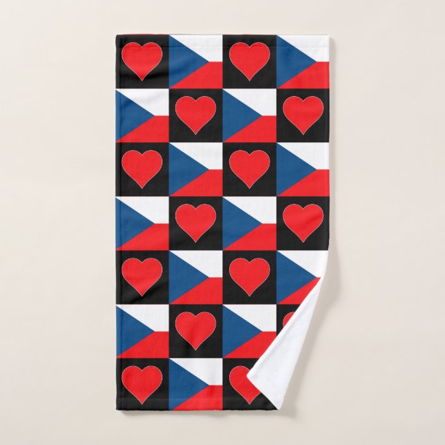 Czech Republic Flag and Heart Pattern Czech Pride Hand Towel (Hand Towel)