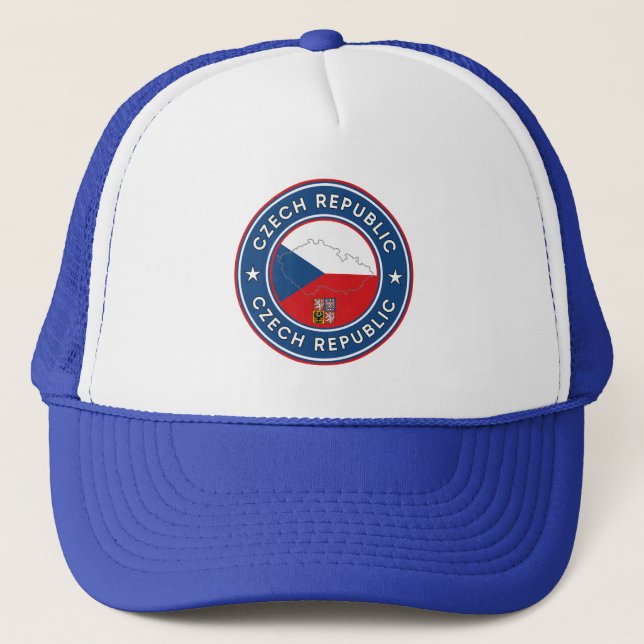 Czech Republic Flag, Map & Emblem Trucker Hat (Front)