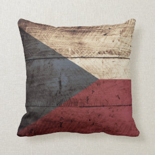 Czech Republic Flag on Old Wood Grain Throw Pillow