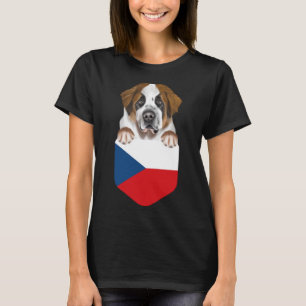 Czech Republic Flag St Bernard Dog In Pocket T-Shirt