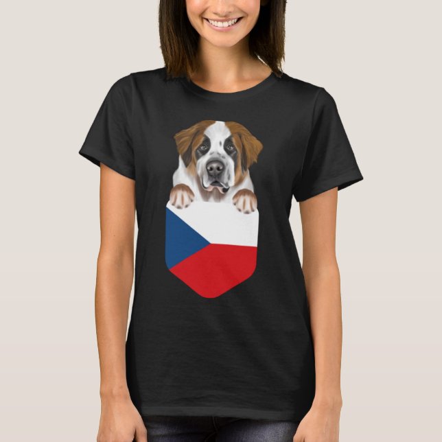 Czech Republic Flag St Bernard Dog In Pocket T-Shirt (Front)