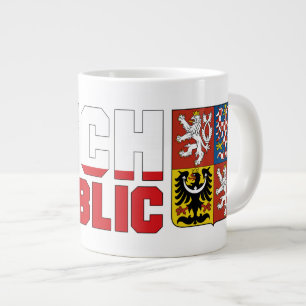 Czech Republic Flag Text & Emblem Large Coffee Mug