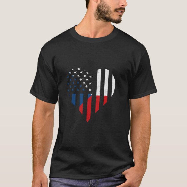Czech Republic Flag USA Heart Ceska Czech Pride Cz T-Shirt (Front)