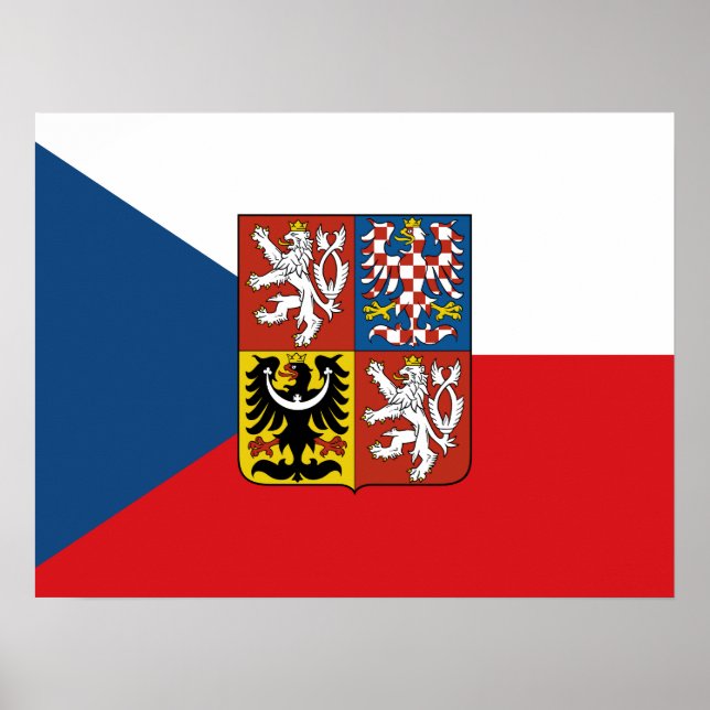 Czech Republic flag with coat of arms superimposed Poster (Front)