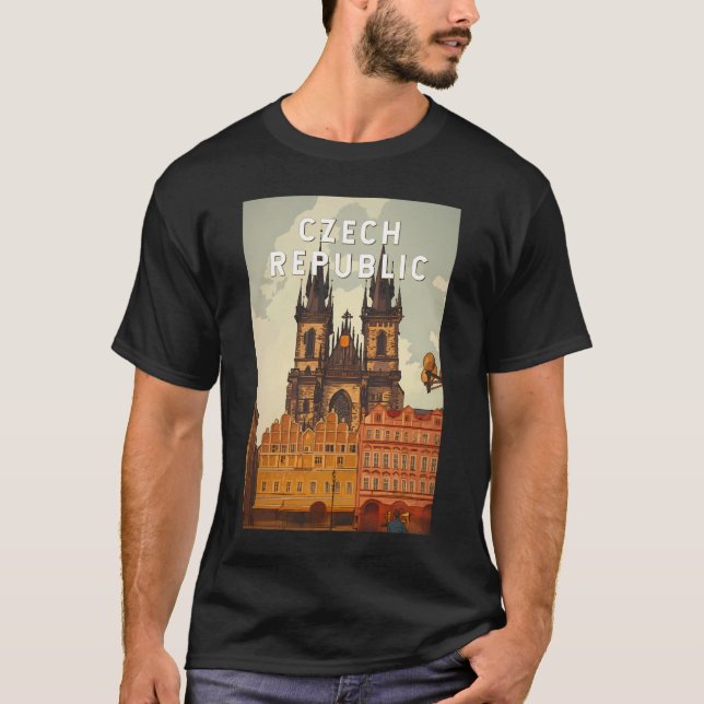 Czech Republic Illustration Travel Art Vintage T-Shirt (Front)