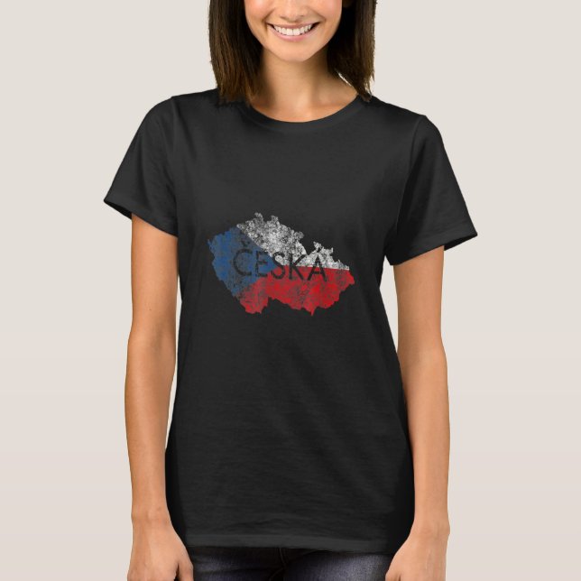 Czech Republic Map and Flag Souvenir   Distressed  T-Shirt (Front)
