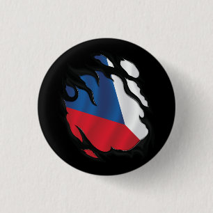 Czech Republic Ripped Flag 1 Inch Round Button