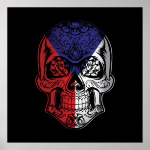 Czech Republic  Skull And Roses Flag  Poster
