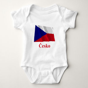 Czech Republic Waving Flag with Name in Czech Baby Bodysuit
