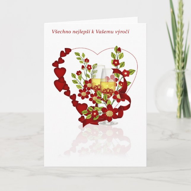 Czech Wedding Anniversary With Champagne flowers Card (Front)