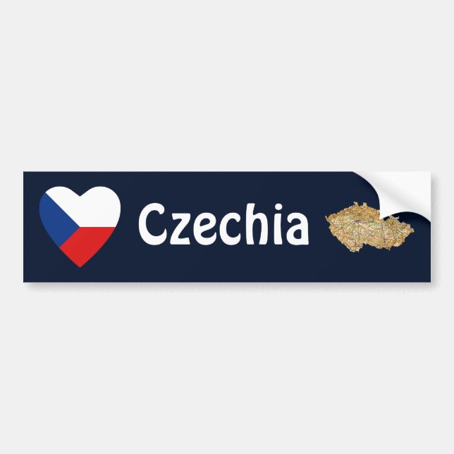 Czechia Flag Heart + Map Bumper Sticker (Front)