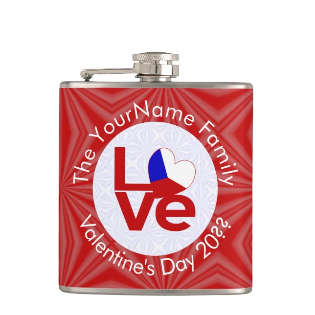 Czechia Red LOVE Flag Personalized  Hip Flask (Front)