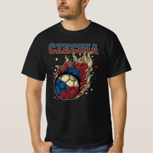 Czechia Soccer Flaming Ball Retro Football Fan Art T-Shirt