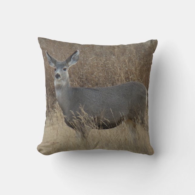 D14 Mule Deer Doe Throw Pillow (Front)