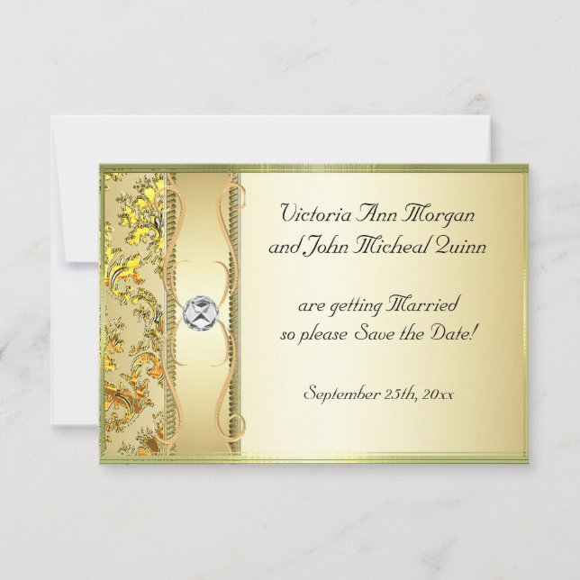 D1 Gold on Gold Damask Save the Date Card (Front)