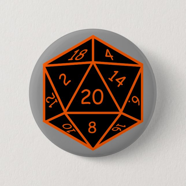 D20 Black & Orange 2 Inch Round Button (Front)