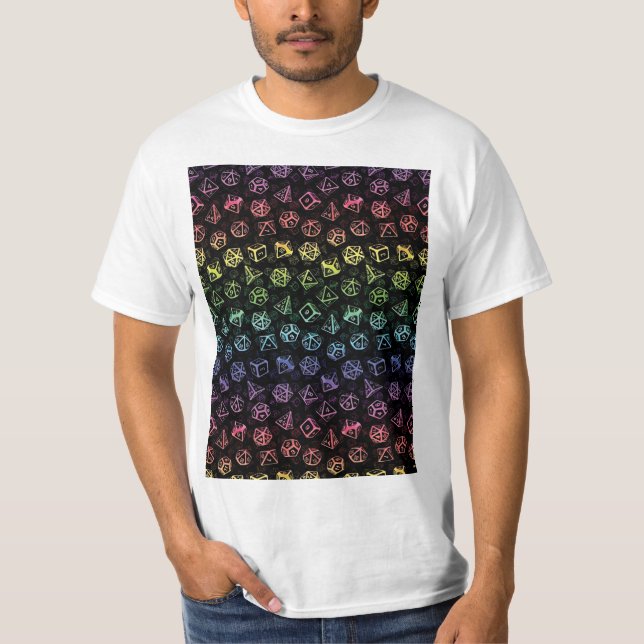 D20 Dice Set Pattern (Rainbow) Graphic T-Shirt (Front)