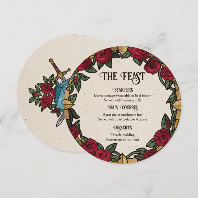 D20 Monogram Rose Wreath RPG Wedding Feast Menu (Front/Back)