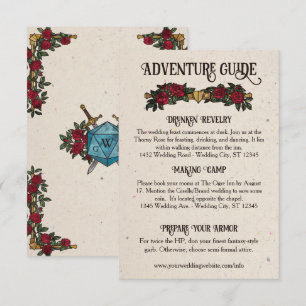 D20 Monogram Roses RPG Wedding Details Enclosure Card