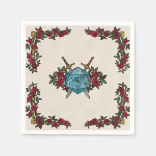 D20 Monogram Roses RPG Wedding Napkin