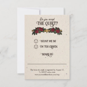 D20 Monogram Roses RPG Wedding RSVP Card