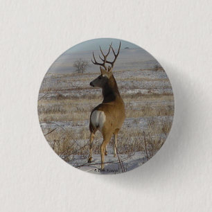 D20 Mule Deer Buck in Snow 1 Inch Round Button