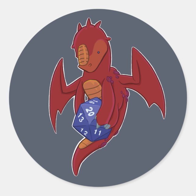 D20 Red Dragon Classic Round Sticker (Front)