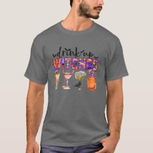 D265 Leopard Drink Up Witches Happy Fall Halloween T-Shirt
