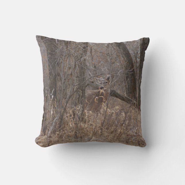 D2 White-tailed Deer in Cottonwood Trees Throw Pillow (Front)