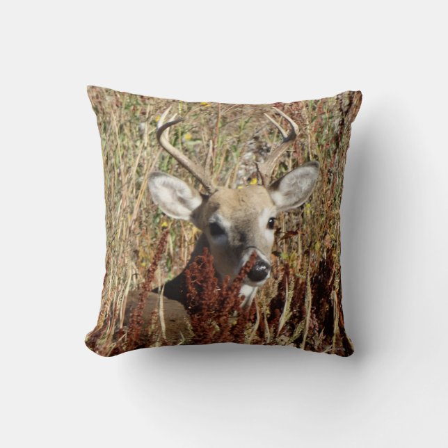 D31 White-tailed Deer in the Weeds Throw Pillow (Front)