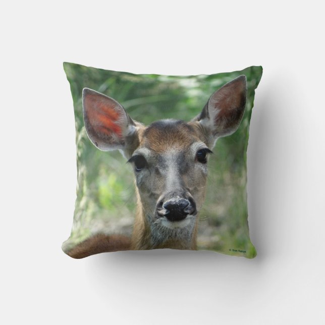 D33 White-tailed Deer Doe Throw Pillow (Front)