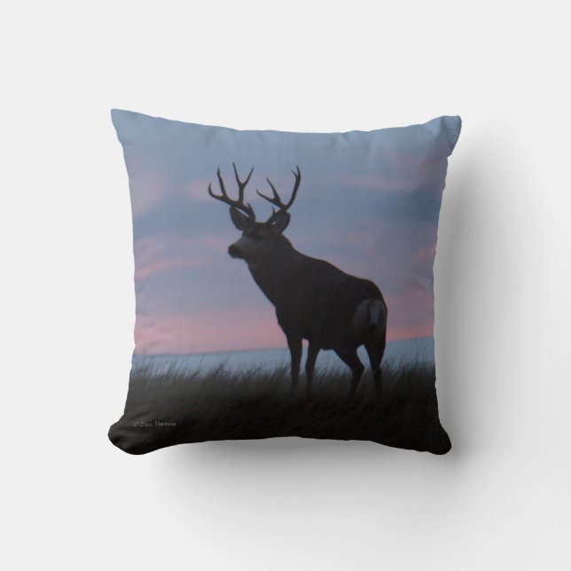 D3 Mule Deer Buck Sunrise Buck Throw Pillow (Front)