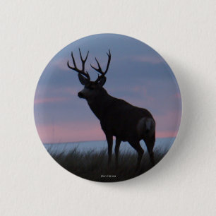 D3 Mule Deer Sunrise Buck 2 Inch Round Button