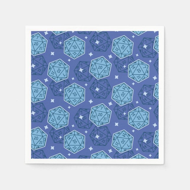 D&D Birthday Party Blue D20 Dice Paper Napkin (Front)