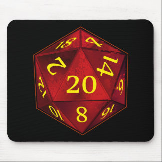 D&D d20 Crimson and Gold FIRE die Mouse Pad