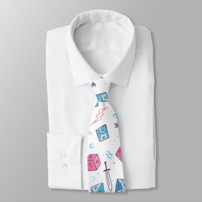D&D NeckTie, Cute D20 Dice, Dungeon Master Gift Tie (Tied)
