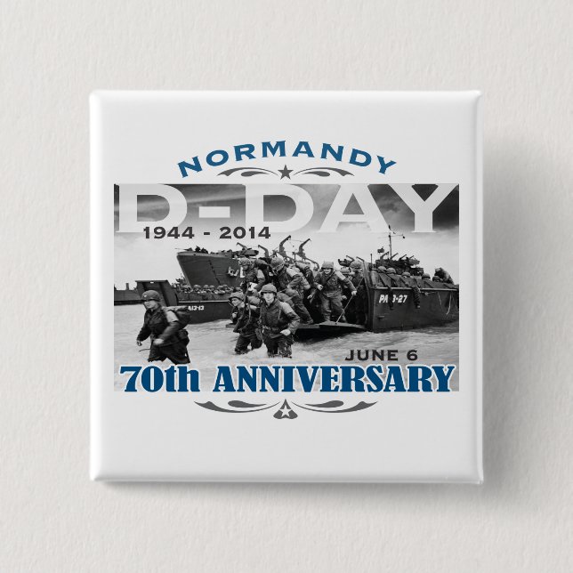 D-Day 70th Anniversary Battle of Normandy 2 Inch Square Button (Front)