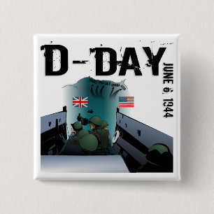 D-DAY June 6, 1944 2 Inch Square Button