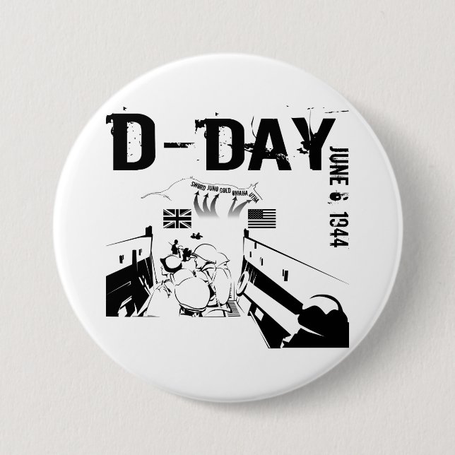 D-DAY June 6, 1944 3 Inch Round Button (Front)