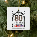 D-DAY NORMANDY LANDINGS WW2 80th Anniversary  Ceramic Ornament<br><div class="desc">Stylish souvenir D-DAY NORMANDY LANDINGS WW2 80th Anniversary Ceramic Ornament with CUSTOMIZABLE TEXT to commemorate the 80th Anniversary of the Normandy D-Day Landings on June 6, 1944. Design shows bold typography in a window design. The number 80 has a D-Day landing scene as a mask. The design also features the...</div>